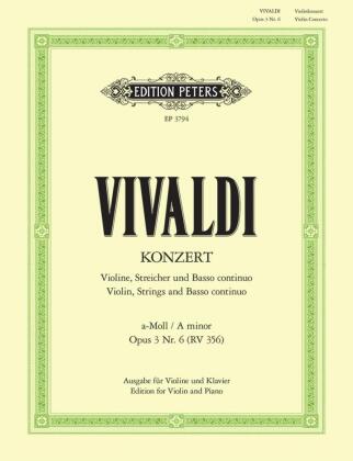 Konzert für Violine, Streicher und Basso continuo  a-Moll op.3,6 RV 356, Klavierauszug