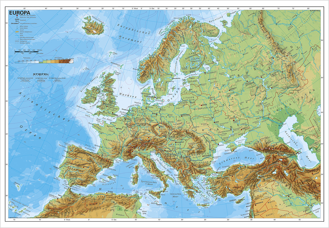 Stiefel Wandkarte Kleinformat Europa, physisch, ohne Metallstäbe main product photo