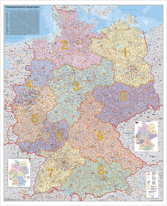 Stiefel Wandkarte Großformat Deutschland, PLZ-Karte, ohne Metallstäbe