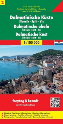 Dalmatinische Küste, Sibenik - Split - Vis, Autokarte 1:100.000. Dalmatinska obala. Dalmatische kust. Dalmatian Coast. Cote Dalmate. Costa della Dalmazia. Tl.2