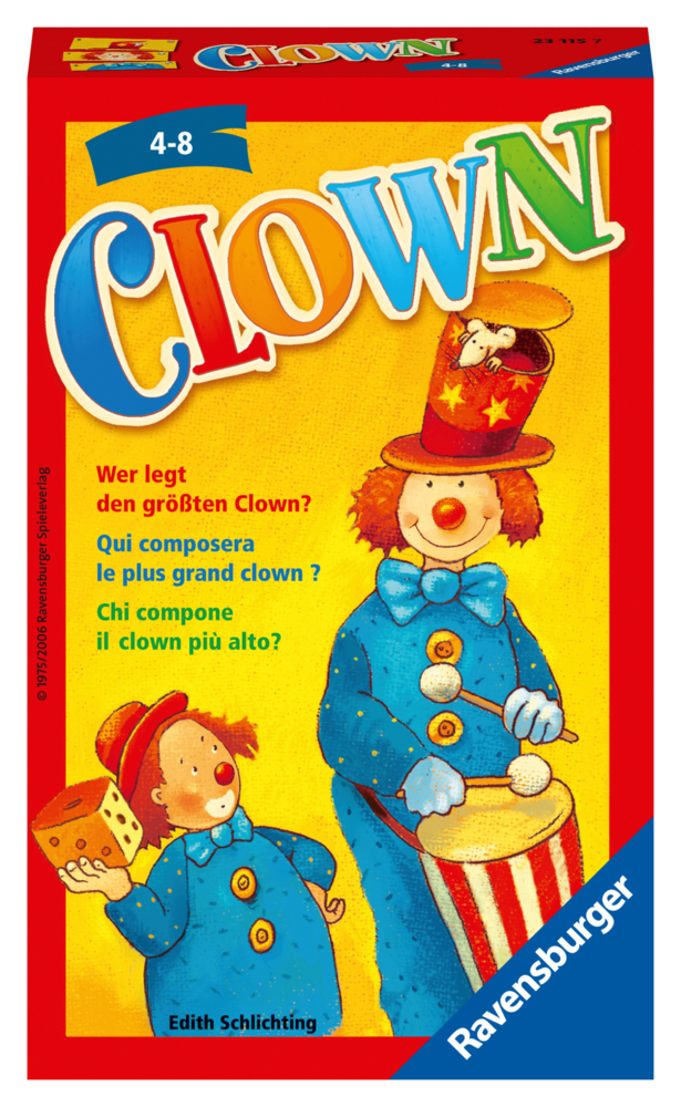 Ravensburger 23115 - Clown, Mitbringspiel für 2-6 Spieler, Kinderspiel ab 4 Jahren, kompaktes Format, Reisespiel, Würfelspiel main product photo