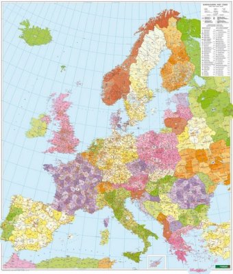 Freytag & Berndt Poster Postleitzahlenkarte Europa, mit Metallstäben