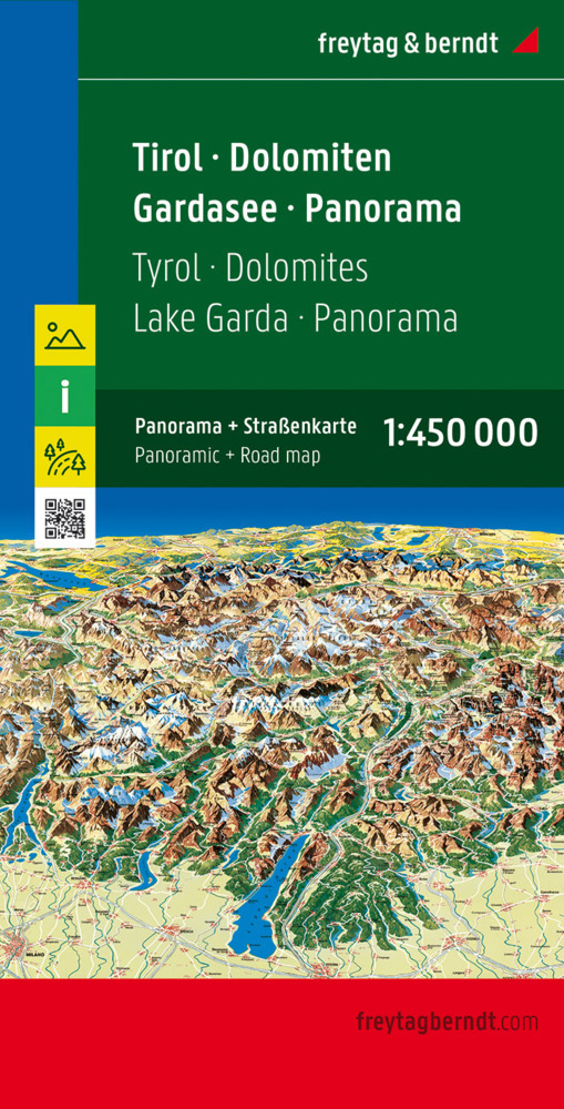 Tirol - Dolomiten - Gardasee - Panorama, Straßenkarte 1:450.000, freytag & berndt. Tirolo, Dolomiti, Lago di Garda, Panoramica / Tyrol, Dolomites, Lac de Garde, Panorama / Tirol, Dolomitas, Lago de Garda, Panorama main product photo