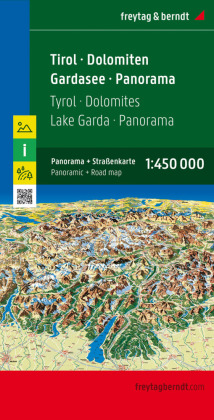 Tirol - Dolomiten - Gardasee - Panorama, Straßenkarte 1:450.000, freytag & berndt. Tirolo, Dolomiti, Lago di Garda, Panoramica / Tyrol, Dolomites, Lac de Garde, Panorama / Tirol, Dolomitas, Lago de Garda, Panorama