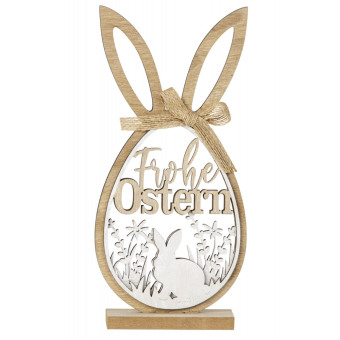 Holz-Osterhasen-Ei "Frohe Ostern" zum Stellen h=23