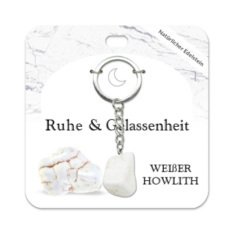 Weißer Howlith Trommelstein Schlüsselanhänger