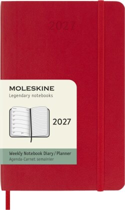 Moleskine 12 Monate Wochen NotizKalender 2027, Pocket/A6, 1 Wo = 1 Seite, rechts linierte Seite, weicher Einband, Scharlachrot