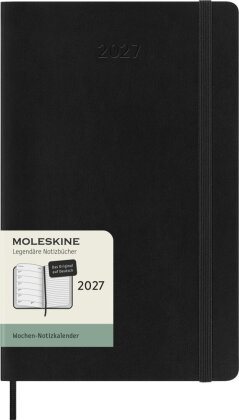 Moleskine 12 Monate Wochen NotizKalender deutsch 2027, Large/A5, 1 Wo = 1 Seite, rechts linierte Seite, weicher Einband, Schwarz