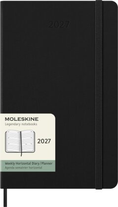 Moleskine 12 Monate WochenKalender 2027, Large/A5, 1 Wo = 2 Seiten, horizontal, fester Einband, Schwarz