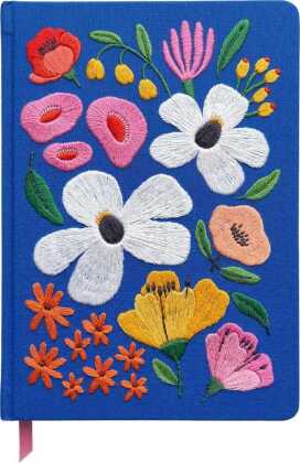 Bunte Blumengrüße Notizbuch, bestickt, A5, 120 Blätter, royalblau