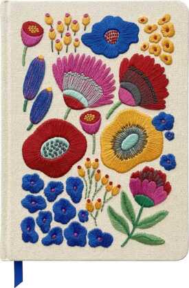 Bunte Blumengrüße Notizbuch, bestickt, A5, 120 Blätter, beige