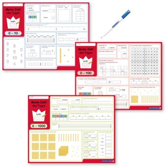 Meine Zahl des Tages - 3 Lerntafeln im Set mit Stift