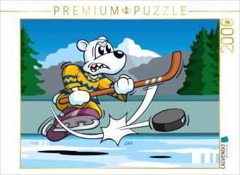 CALVENDO Puzzle Hockey Eisbär! 2000 Teile Puzzle quer | 2000 Teile Lege-Größe 90 × 67 cm Foto-Puzzle für glückliche Stunden