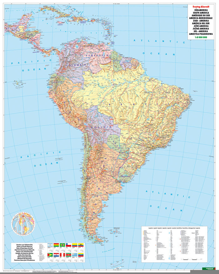 Freytag & Berndt Poster Südamerika, Politisch, ohne Metallstäbe. South America Political main product photo