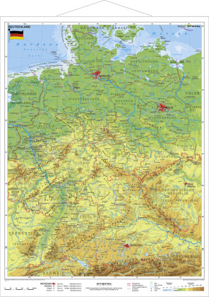 Stiefel Wandkarte Miniformat Deutschland, physisch, mit Metallstäben