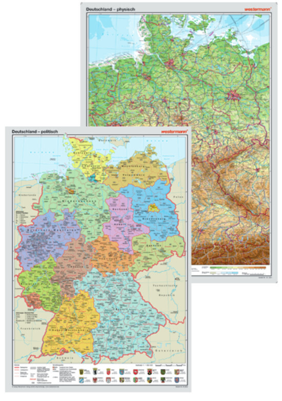 Westermann Deutschland, physisch, Posterkarte. Deutschland, politisch, 2 Tle. main product photo