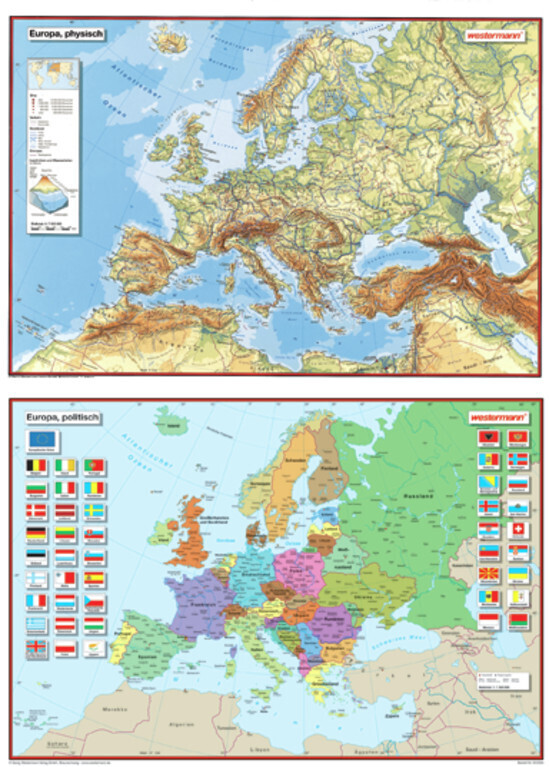 Westermann Europa, politisch, Posterkarte. Europa, physisch, 2 Tle. main product photo