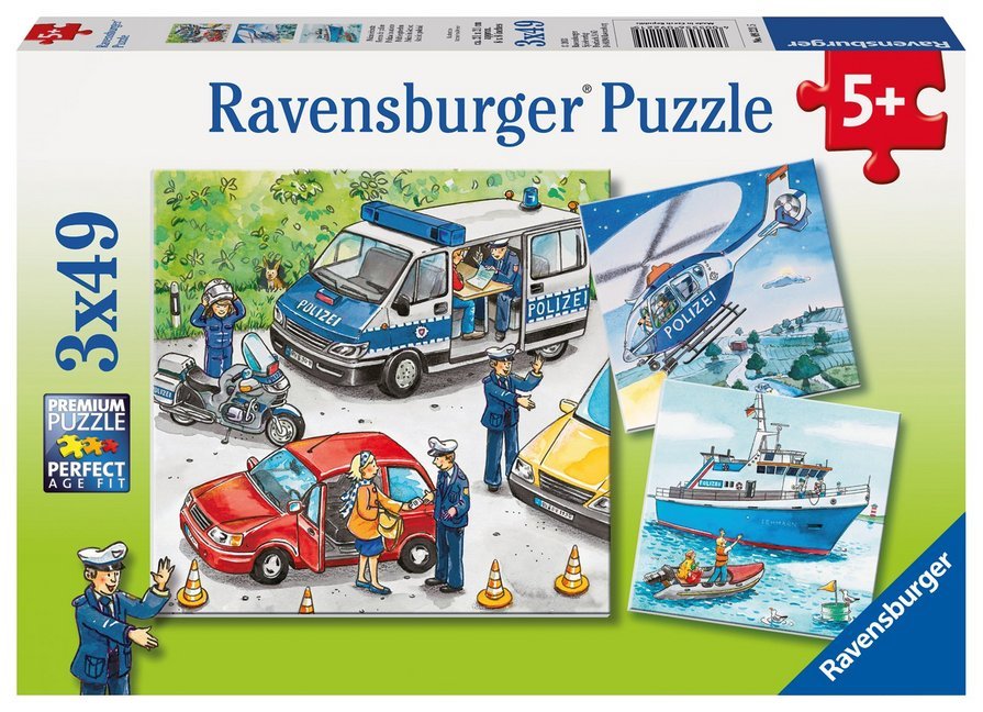 Ravensburger Kinderpuzzle - 09221 Polizeieinsatz - Puzzle für Kinder ab 5 Jahren, mit 3x49 Teilen main product photo