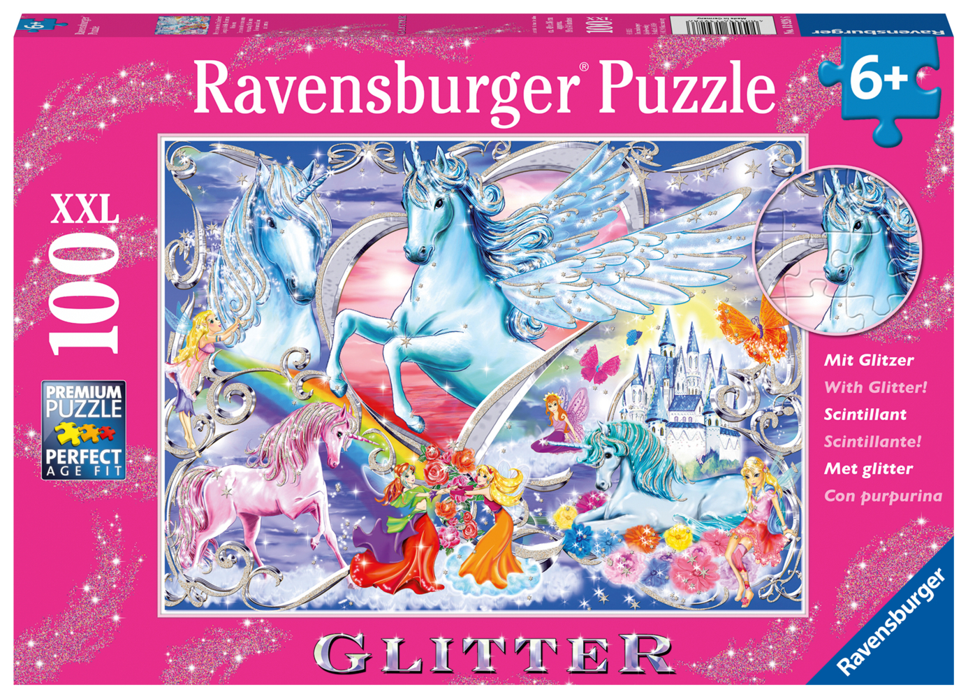 Ravensburger Kinderpuzzle - 13928 Die schönsten Einhörner - Einhorn-Puzzle für Kinder ab 6 Jahren, mit 100 Teilen im XXL-Format, mit Glitzer main product photo