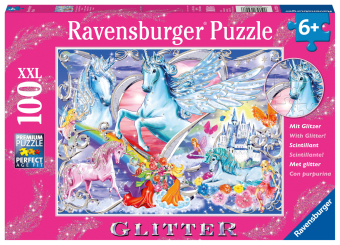 Ravensburger Kinderpuzzle - 13928 Die schönsten Einhörner - Einhorn-Puzzle für Kinder ab 6 Jahren, mit 100 Teilen im XXL-Format, mit Glitzer