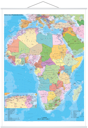 Stiefel Wandkarte Großformat Afrika politisch mit Postleitbereichen,  englische Ausgabe, mit Metallstäben