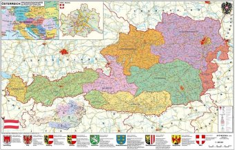 Stiefel Wandkarte Großformat Österreich, politisch, mit Metallbeleistung