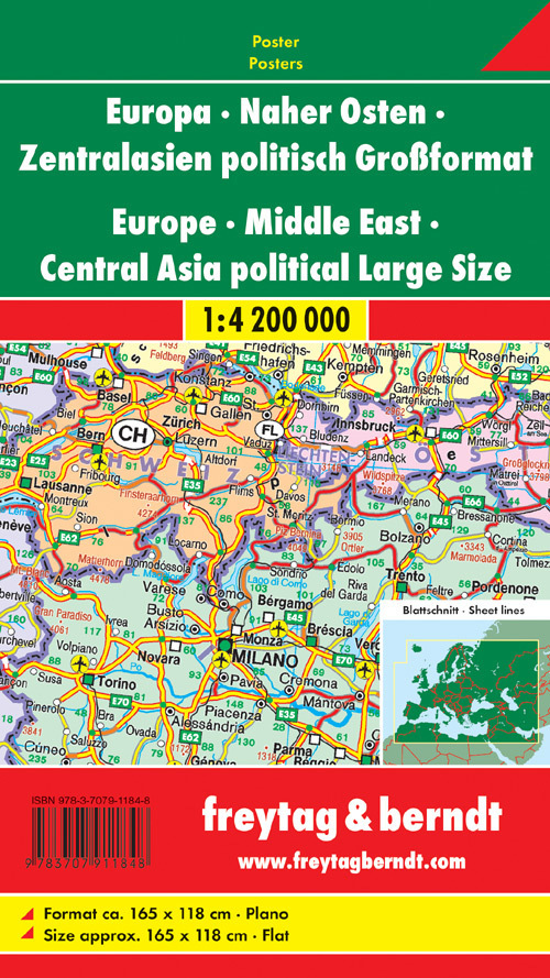 Europa - Naher Osten - Zentralasien, politisch, Großformat, 1:4,2 Mio., Poster main product photo