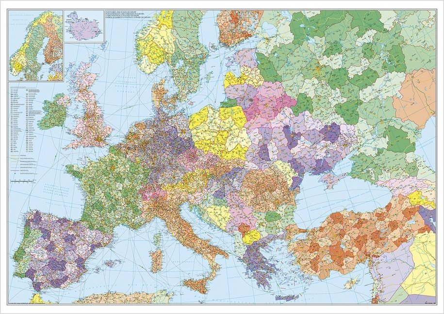 Stiefel Wandkarte Großformat Europa mit Türkei, Straßen- und Postleitzahlenkarte, ohne Metallstäbe main product photo