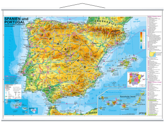 Spanien und Portugal physisch mit UNESCO Welterbestätten und Nationalparks