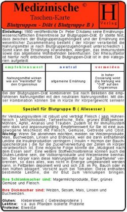 Blutgruppen-Diät - Blutgruppe B - Medizinische Taschen-Karte