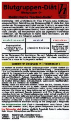 Blutgruppen-Diät - Blutgruppe 0 - Medizinische Taschen-Karte