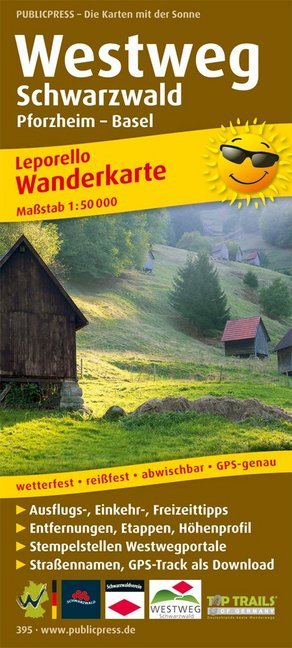 PublicPress Leporello Wanderkarte Westweg Schwarzwald, Pforzheim - Basel main product photo