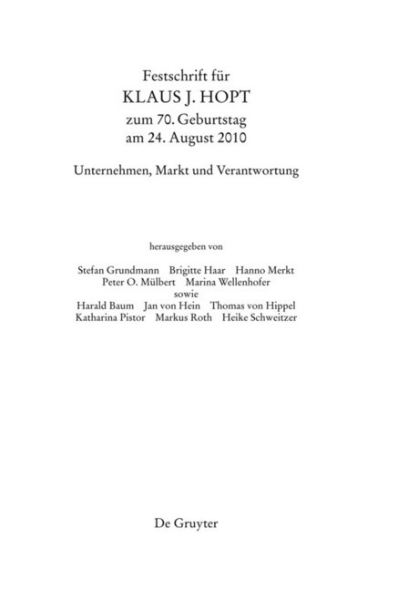 Festschrift für Klaus J. Hopt zum 70. Geburtstag am 24. August 2010 main product photo