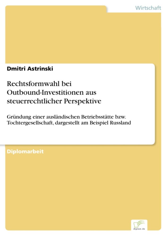 Rechtsformwahl bei Outbound-Investitionen aus steuerrechtlicher Perspektive main product photo