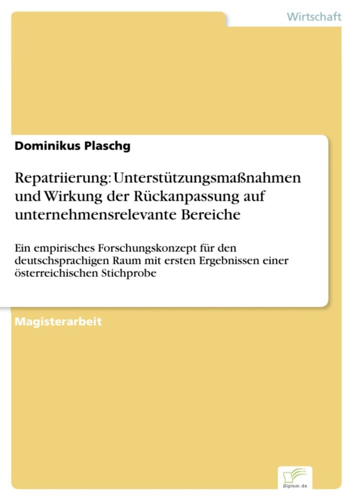 Repatriierung: Unterstützungsmaßnahmen und Wirkung der Rückanpassung auf unternehmensrelevante Bereiche main product photo