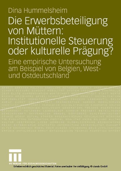 Die Erwerbsbeteiligung von Müttern: Institutionelle Steuerung oder kulturelle Prägung? main product photo