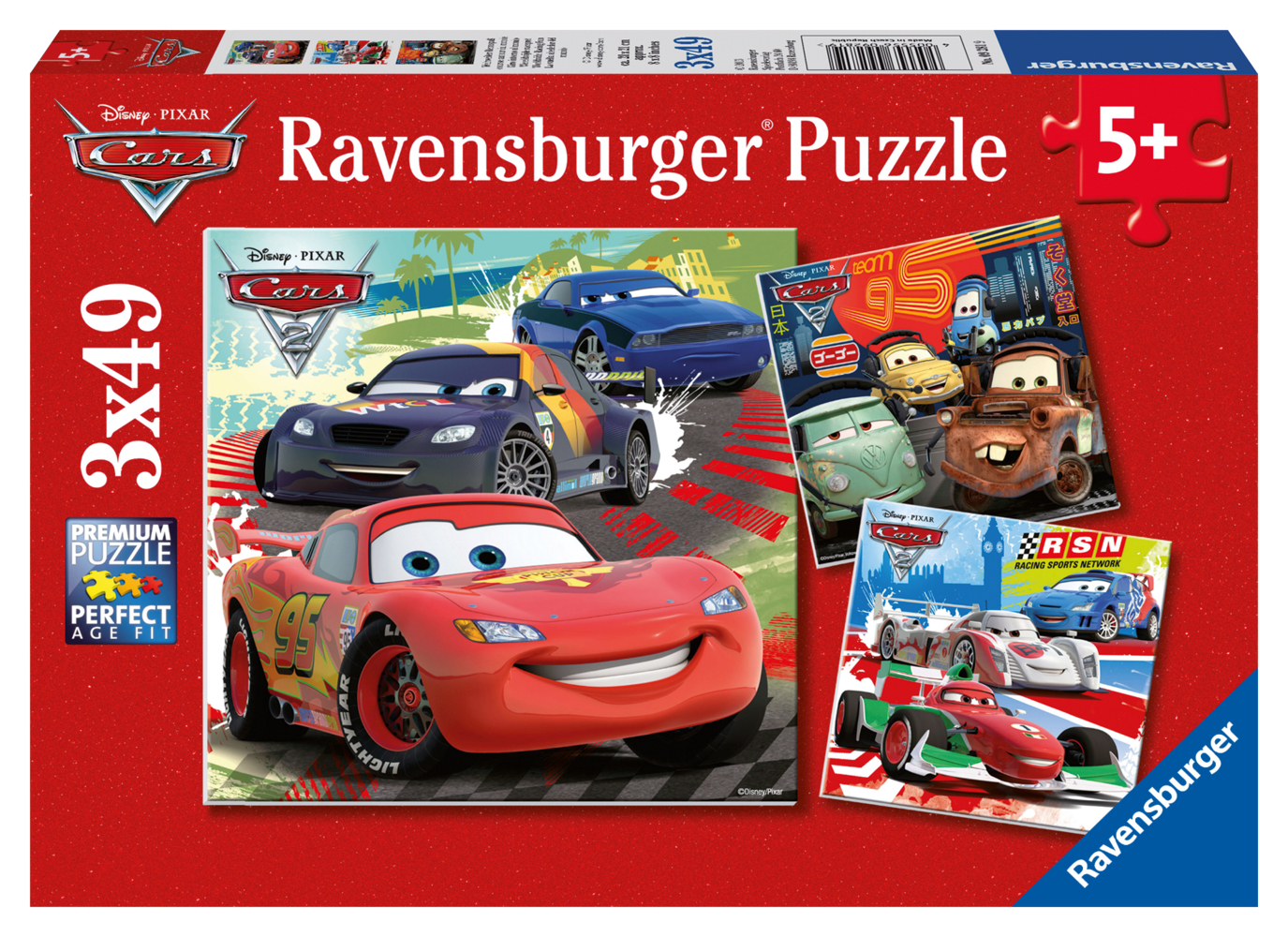 Ravensburger Kinderpuzzle - 09281 Weltweiter Rennspaß - Puzzle für Kinder ab 5 Jahren, Disney Cars Puzzle mit 3x49 Teilen main product photo