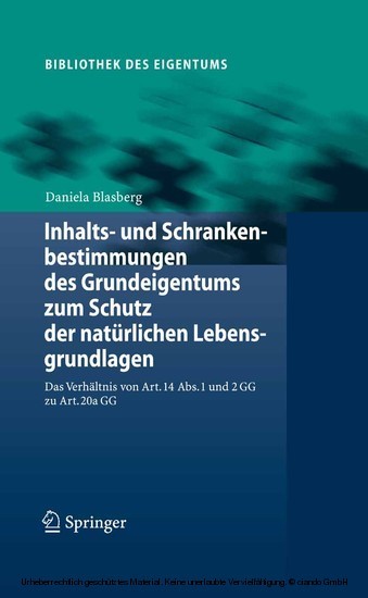 Inhalts- und Schrankenbestimmungen des Grundeigentums zum Schutz der natürlichen Lebensgrundlagen main product photo