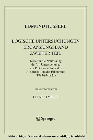 Logische Untersuchungen. Ergänzungsband. Zweiter Teil. main product photo