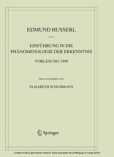 Einführung in die Phänomenologie der Erkenntnis. Vorlesung 1909 main product photo