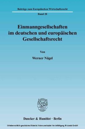 Einmanngesellschaften im deutschen und europäischen Gesellschaftsrecht. main product photo