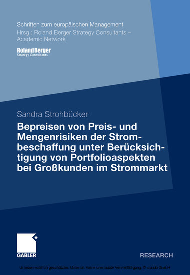 Bepreisen von Preis- und Mengenrisiken der Strombeschaffung unter Berücksichtigung von Portfolioaspekten bei Großkunden im Strommarkt main product photo