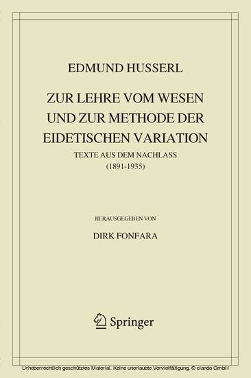 Zur Lehre vom Wesen und zur Methode der eidetischen Variation main product photo