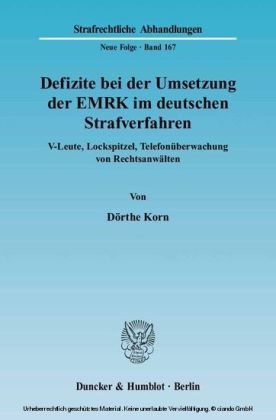 Defizite bei der Umsetzung der EMRK im deutschen Strafverfahren. main product photo
