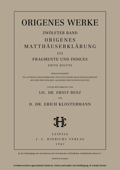 Origenes Matthäuserklärung III: Fragmente und Indices, Erste Hälfte main product photo