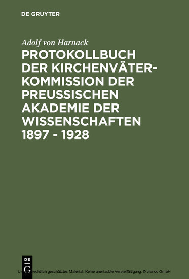 Protokollbuch der Kirchenväter-Kommission der Preußischen Akademie der Wissenschaften 1897 - 1928 main product photo
