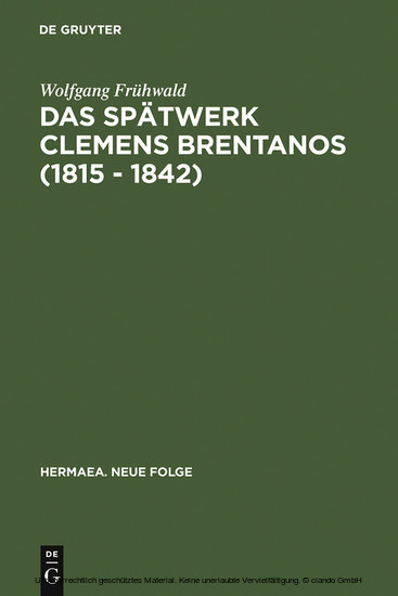 Das Spätwerk Clemens Brentanos (1815 - 1842) main product photo