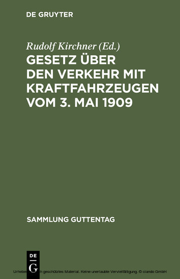 Gesetz über den Verkehr mit Kraftfahrzeugen vom 3. Mai 1909 main product photo