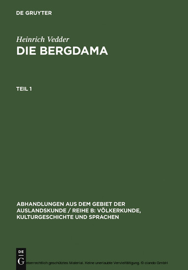 Heinrich Vedder: Die Bergdama. Teil 1. Tl.1 main product photo