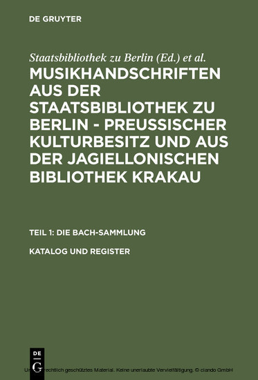 Die Bach-Sammlung. Katalog und Register main product photo